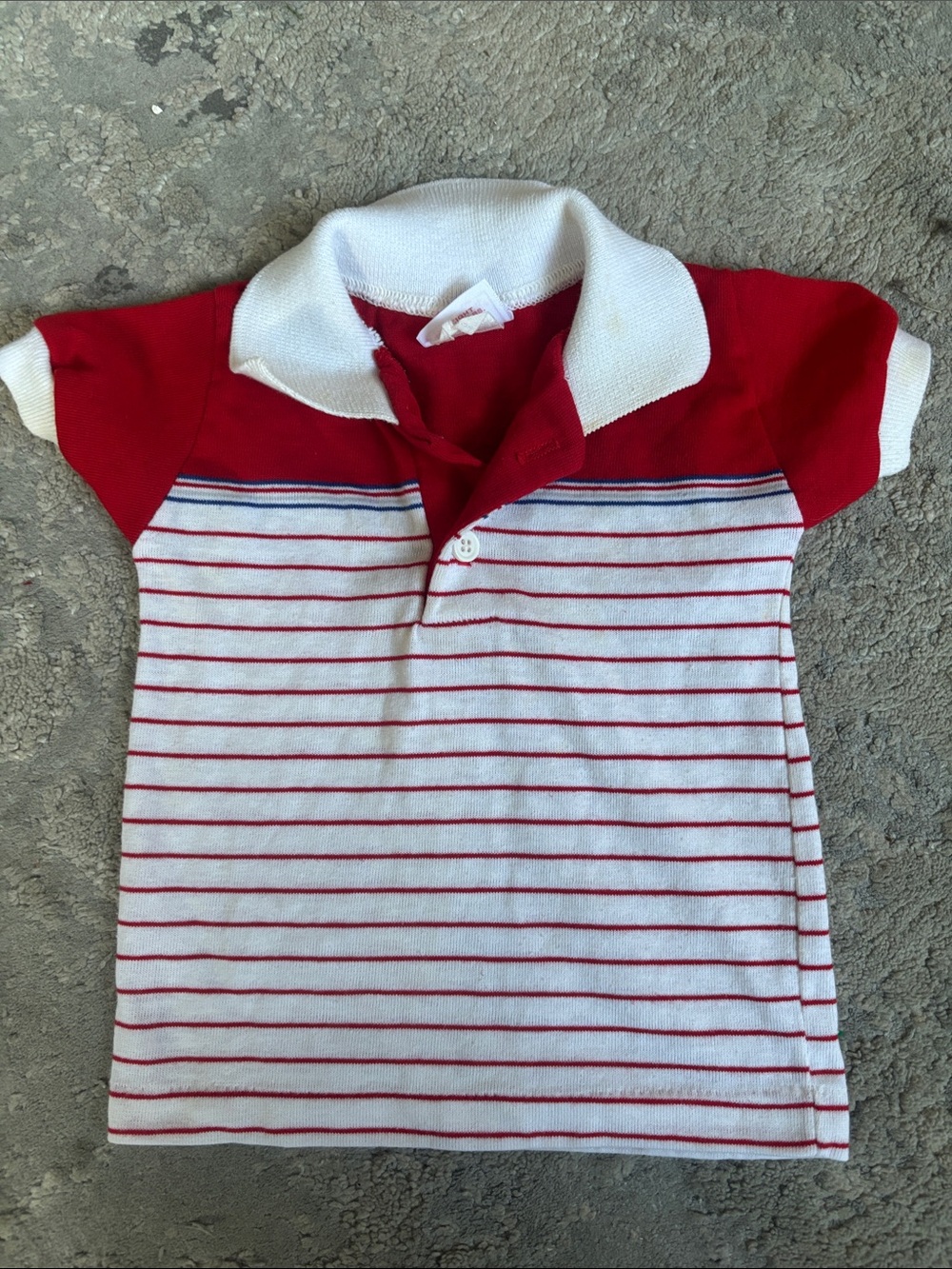 VINTAGE 80s Red & White Striped Polo Shirt for Kids 12 month stain on back